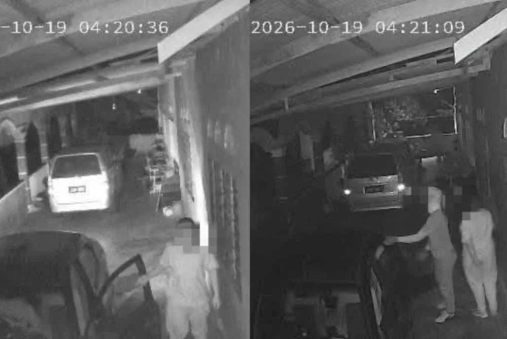 Tangkap layar video rakaman CCTV yang tular di media sosial.