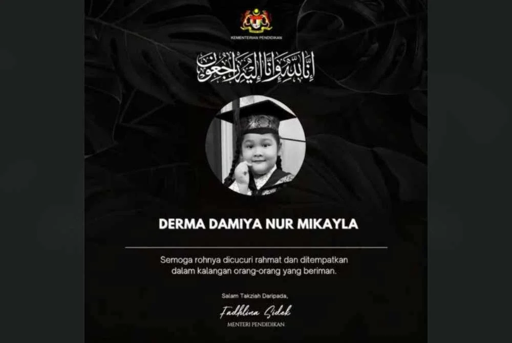 Derma Damiya' Nur Mikayla Mior Shahrizal meninggal dunia selepas mengalami kesukaran bernafas ketika berada di sekolah.