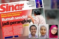 Laporan muka depan Sinar Harian pada Isnin. Gambar kecil: Dari kiri; Raja Danish Iskandar, Nur Atiqah dan Fara Wahidah