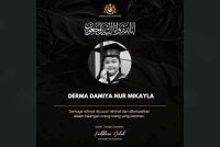 Derma Damiya' Nur Mikayla Mior Shahrizal meninggal dunia selepas mengalami kesukaran bernafas ketika berada di sekolah.