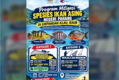Orang ramai khususnya pemancing dan komuniti nelayan darat berpeluang menyertai Program Mitigasi Spesies Ikan Asing Negeri Pahang 2026 di Empangan Klau, Raub pada 24 dan 25 Oktober ini.