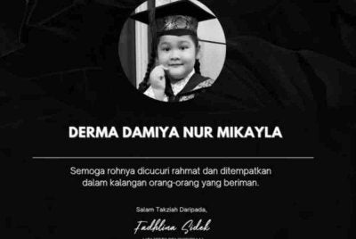 Derma Damiya Nur Mikayla, 7, mengalami kesukaran bernafas ketika berada di dalam kelas di sebuah sekolah di Dengkil sebelum disahkan meninggal dunia pada Isnin.