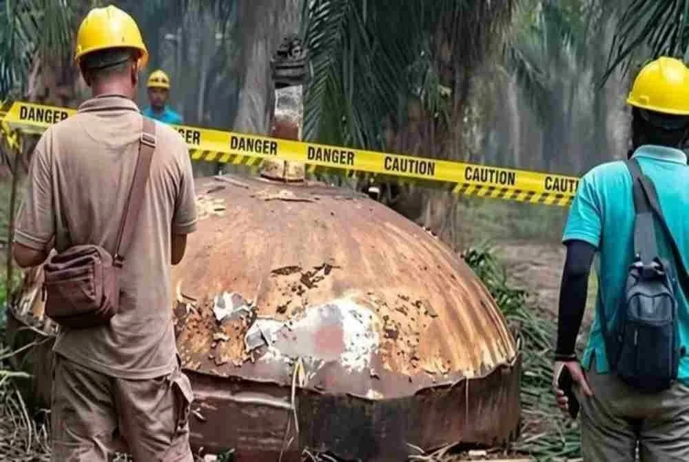 Penduduk sekitar mendakwa pada mulanya mereka terdengar bunyi dentuman kuat sebelum menjumpai serpihan tersebut di dua lokasi berbeza. - Foto Agensi