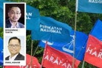 Bendera Perikatan Nasional (PN) bersama bendera parti komponen pada kempen pilihan raya sebelum ini.