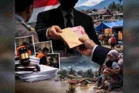 Dana yang sepatutnya digunakan untuk membantu mangsa bencana di Indonesia didakwa menjadi sasaran penyelewengan. Foto dijana AI