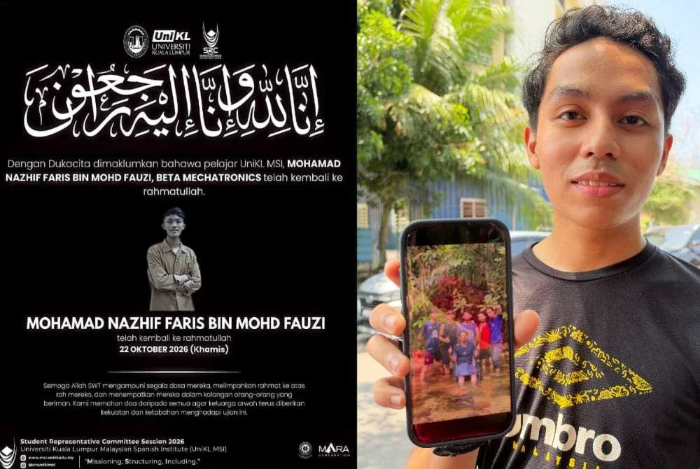 Muhammad Aqil menunjukkan gambar kenangan bersama Allahyarham rakannya itu ketika bercuti bersama baru-baru ini.