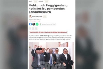 Mahkamah Tinggi pada Khamis membenarkan permohonan PN untuk menggantung pelaksanaan notis pembatalan pendaftaran gabungan itu sehingga prosiding substantif semakan kehakiman didengar.