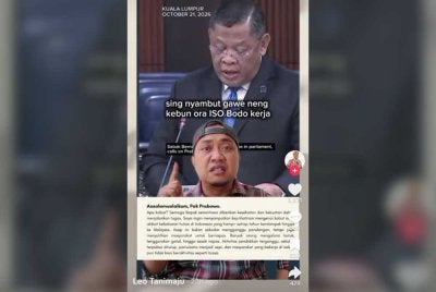 Tangkap layar video TikTok yang memaparkan Kalam meluahkan perasaan kepada Prabowo mengenai jerebu rentas sempadan dalam bahasa Jawa.