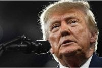 Trump bercakap pada perhimpunan di Florida. Foto AFP