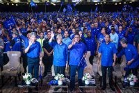 Pengerusi Barisan Nasional, Datuk Seri Dr Ahmad Zahid Hamidi (empat, kanan) hadir pada pelancaran Jentera Pilihan Raya negeri Melaka sempena Pilihan Raya Dewan Undangan Negeri (DUN) Melaka ke-16 di Dewan MITC hari ini. Foto Bernama