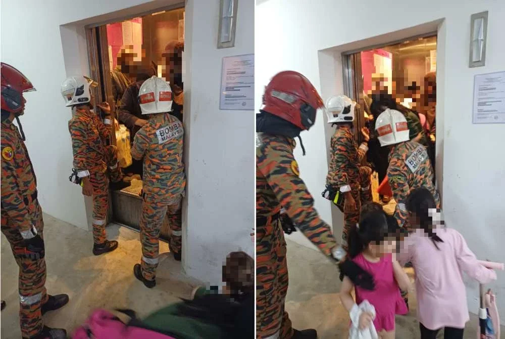 Enam individu termasuk dua kanak-kanak terperangkap dalam sebuah lif pada malam Sabtu.