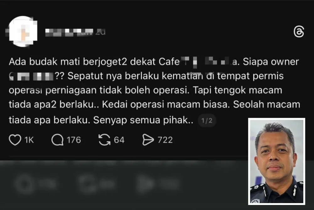Perkongsian seorang pengguna Threads berhubung kejadian. Foto kecil: Halim