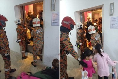 Enam individu termasuk dua kanak-kanak terperangkap dalam sebuah lif pada malam Sabtu.