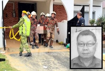 Mangsa disahkan meninggal dunia oleh petugas KKM pada jam 9.10 pagi sebelum berjaya dikeluarkan pasukan bomba kira-kira jam 11.20 pagi. Foto kecil: 