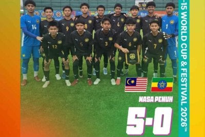 Skuad B-15 negara membelasah Ethiopia 5-0 pada Ahad. FOTO: INFOGRAFIK FAM