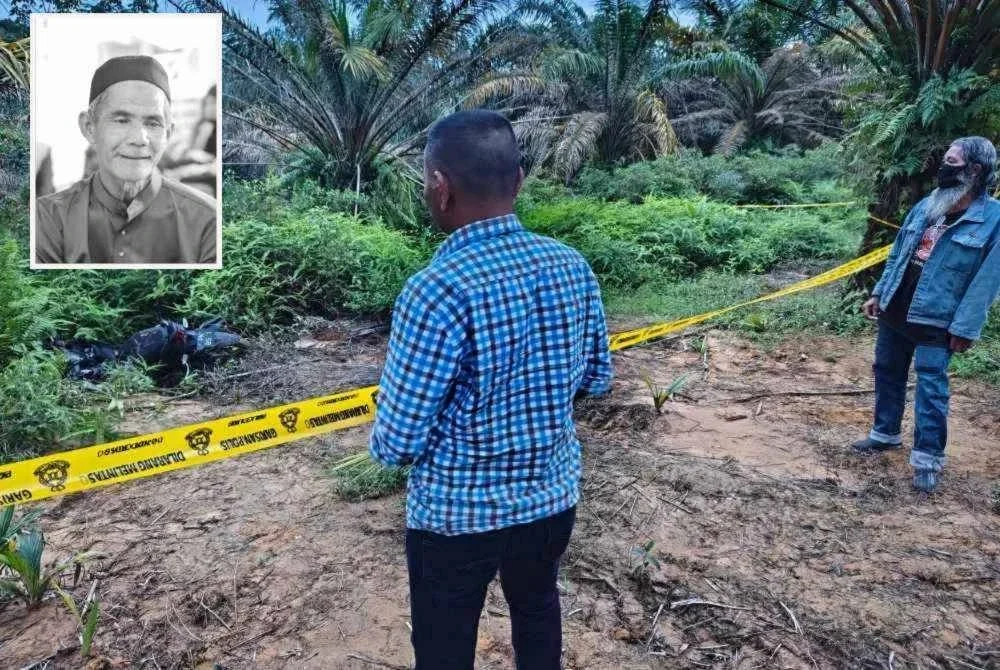 Mayat Abdul Aziz (gambar kecil) bersama motosikal ditemukan dekat sebuah kebun kelapa sawit tidak jauh dari rumahnya di Serdang, Kedah. Foto media sosial