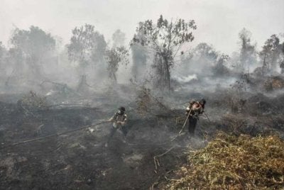 Indonesia meneruskan usaha memadam kebakaran tanah gambut walaupun hujan membawa kelegaan. Foto fail/AFP 