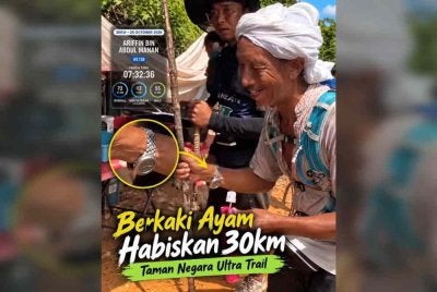 Ariffin menduduki tempat ke-72 daripada 326 peserta dalam larian Taman Negara Ultra Trail sejauh 30km dengan hanya berkaki ayam.
