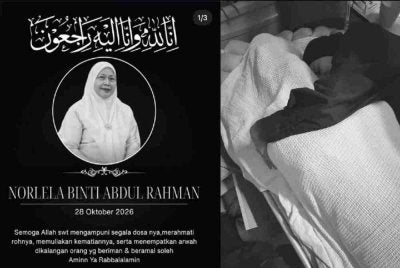 Memey memeluk erat jenazah ibu tercinta, Norlela Abdul Rahman, yang meninggal dunia selepas mengalami serangan strok. Foto IG Norman Hakim