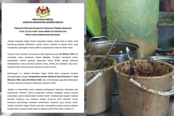 Kenyataan JKN Kedah berhubung premis kotor yang dicemari najis tikus.