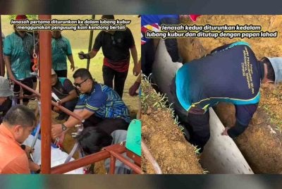 Proses pengebumian jenazah menerusi kaedah pengebumian secara kubur bertingkat.
