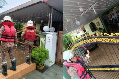 Anggota bomba tiba di lokasi bagi menyelamatkan warga emas yang terperangkap dalam banjir kilat pada pagi Khamis. Foto: Bomba