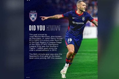 Stoickhov meledak gol ke 1,400 JDT pada aksi ACLE menentang Port FC.