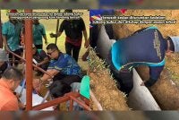 Proses pengebumian jenazah menerusi kaedah pengebumian secara kubur bertingkat.