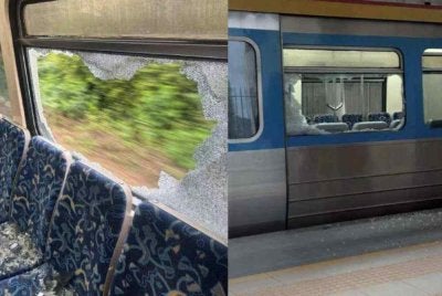 Suspek mengaku sengaja membaling seketul batu ke arah tren berkenaan ketika berada di kawasan jejantas motosikal Kampung Jelempok. Foto Bernama 